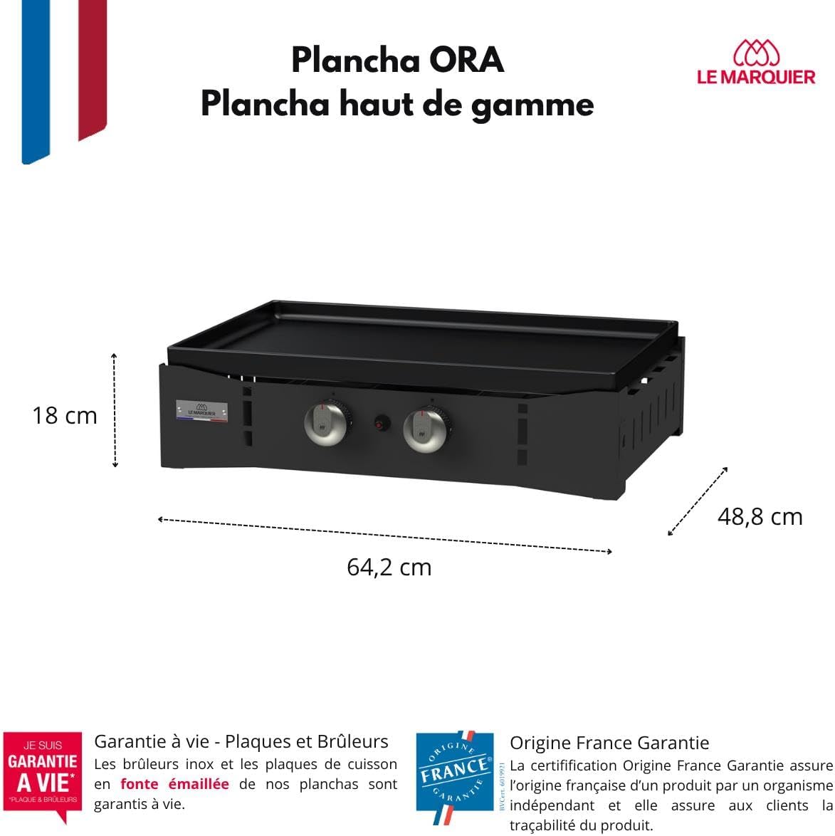 Marque - bleujardin Plancha Ora Gaz - 260 Noire - Plancha gaz robuste et compacte, surface de cuisson large.