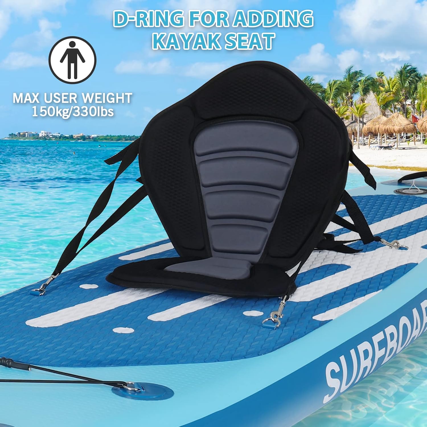 bleujardin - Paddle gonflable adulte - 320/335cm - 2 places, siège kayak, pagaie alu, support caméra, jusqu'à 150kg