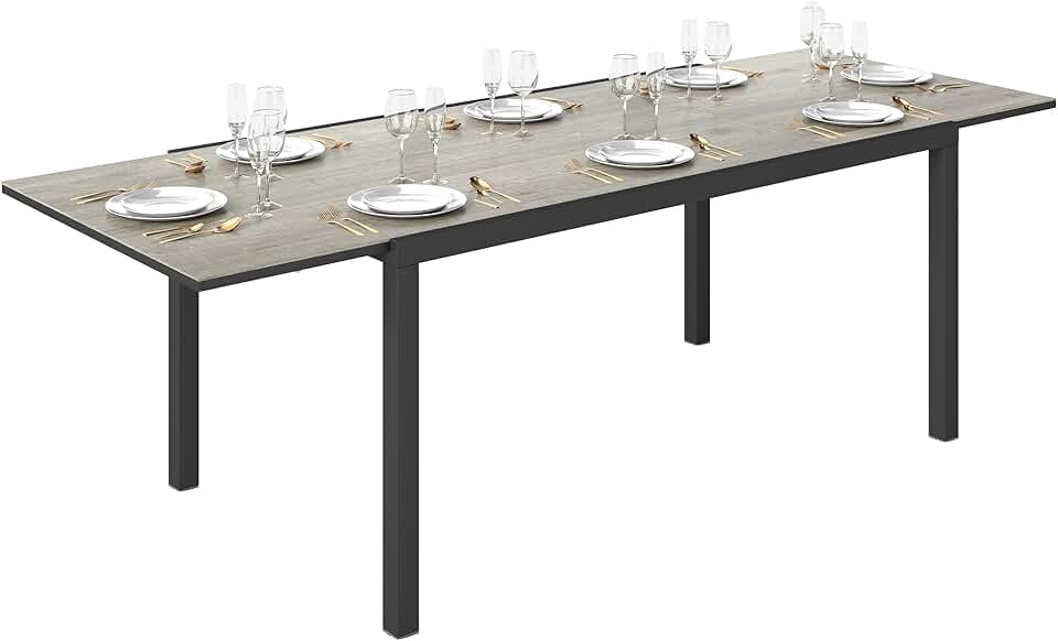 bleujardin - Table Extensible rectangulaire - 160/240 cm - aluminium, acier, 6-8 personnes
