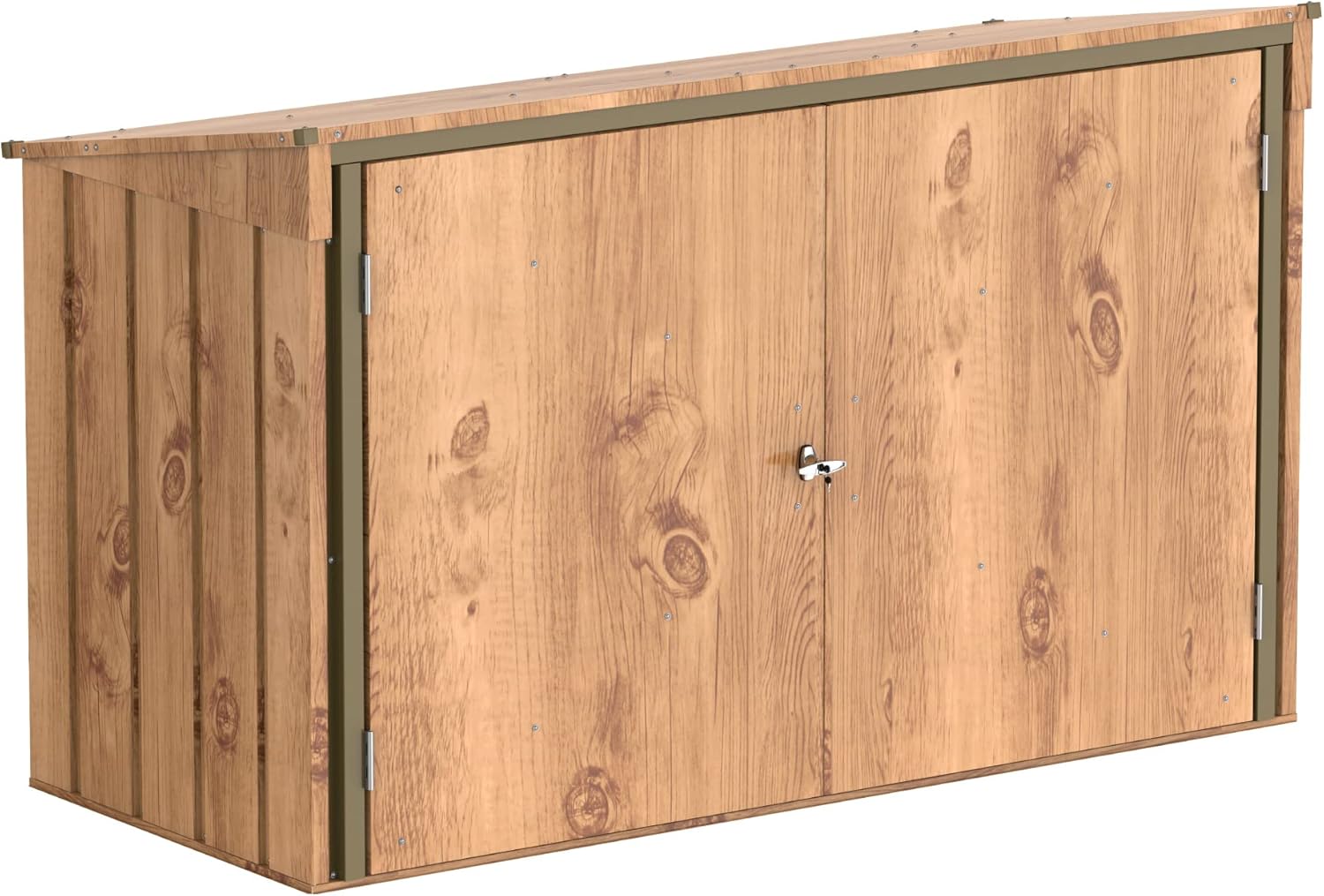 bleujardin abri pour poubelles pour 3 avec ouverture par le haut et portes doubles verrouillables, abri de jardin en métal, cachettes pour poubelles, Abri pour poubelles, 214x101x133 cm, grain de bois