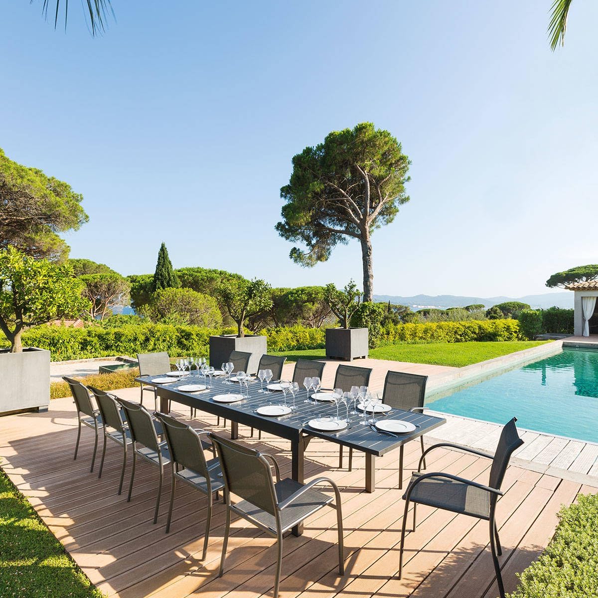bleujardin - Piazza - 230/340x100 cm - table extensible 12 places, aluminium antirouille
