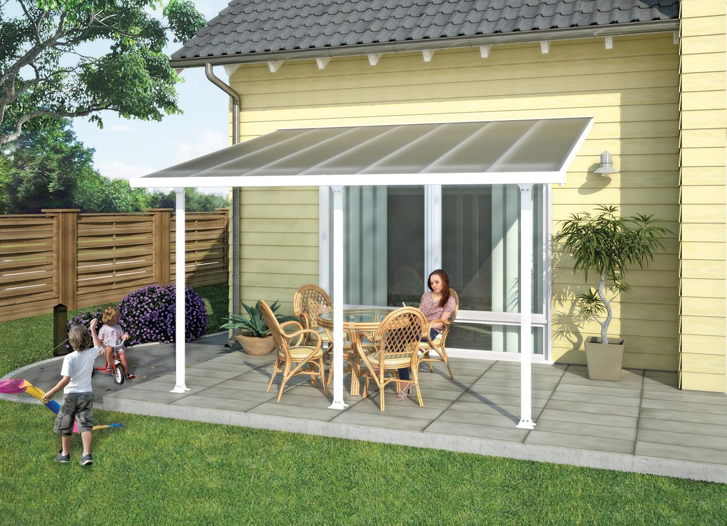 Chalet et jardin - Toit terrasse Aurore aluminium, 3 x 4.25 m, blanc - 701692