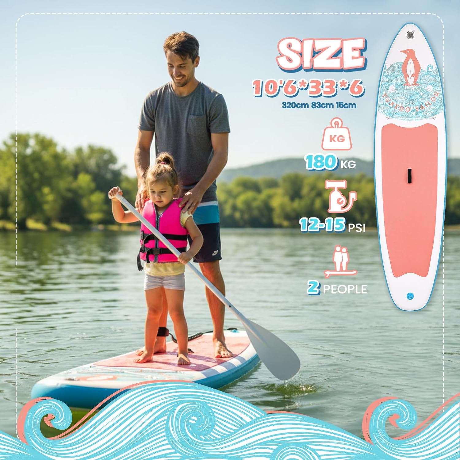 bleujardin - SUP gonflable adulte 320cm - stable, kit complet