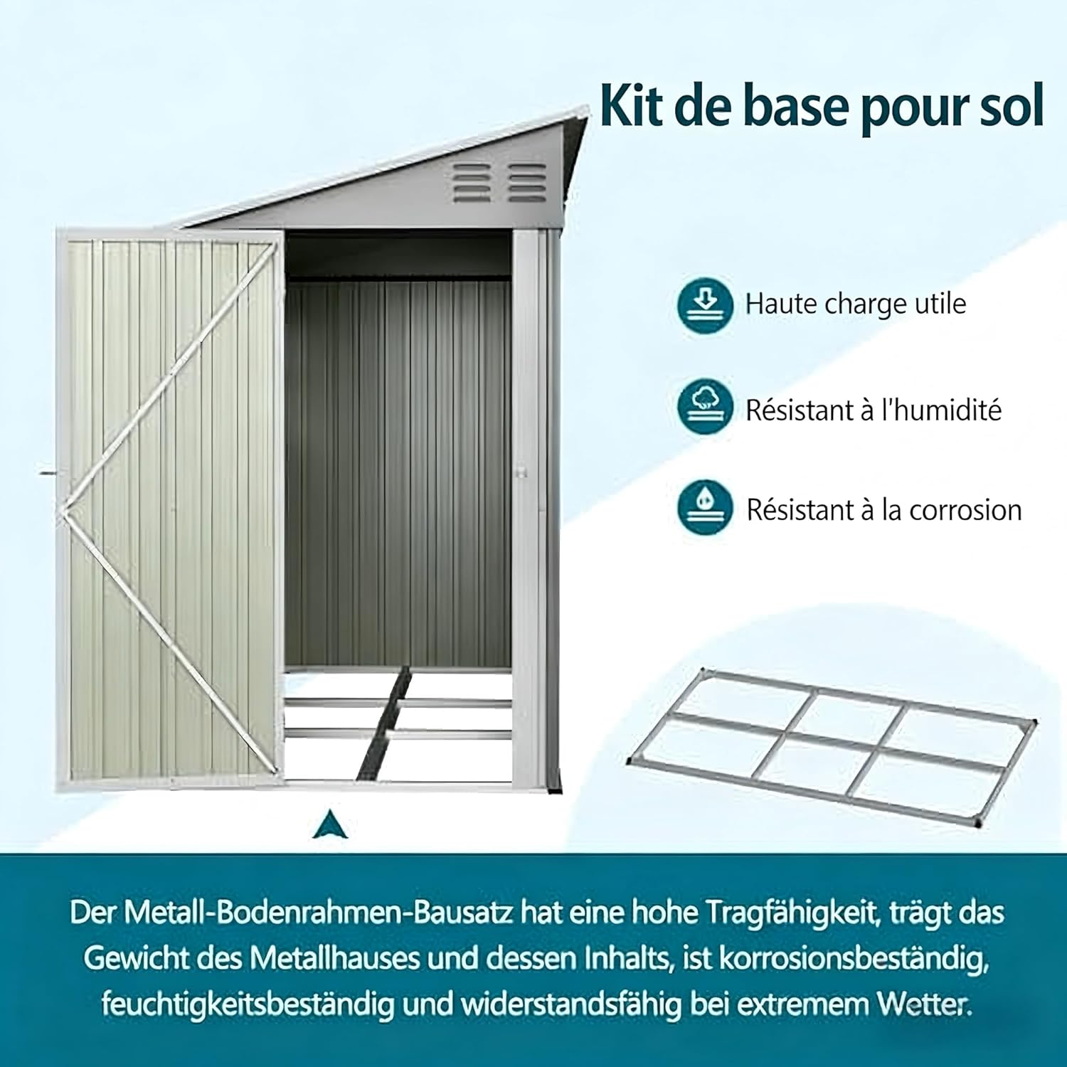 Abri de Jardin Métal 4x10 Pieds (1,2x3 m) avec Kit de Fondation – Design Adossé, Porte Verrouillable et 2 Fenêtres – Coffre de Rangement Extérieur Résistant aux Intempéries pour Outils Jardinage
