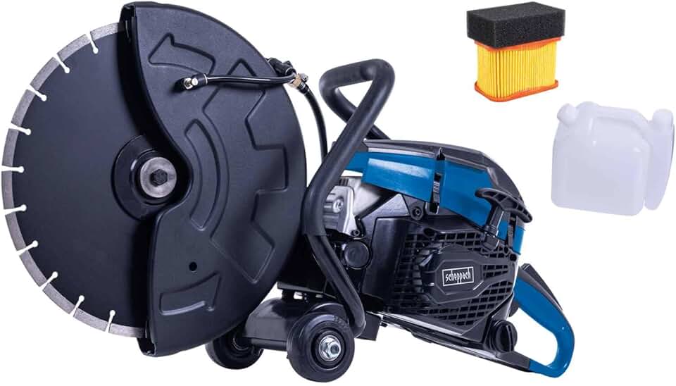 bleujardin Scie à béton PTS400 | 2900 W | Disque de coupe Ø350 mm | Profondeur de coupe 120 mm | Moteur 2 temps de 3,95 CV / 65 cm³ | EasyStart | Découpeuse thermique béton | Filtre de rechange inclus