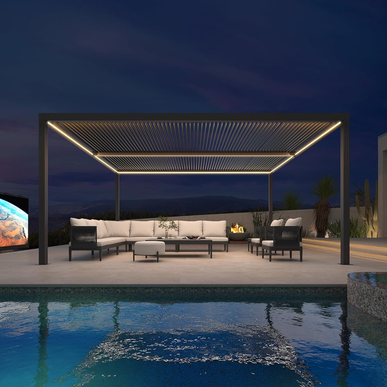 bleujardin - Pergola bioclimatique aluminium 4,8x3,68m, LED, lames orientables