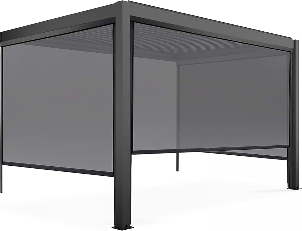 bleujardin - Pergola bioclimatique adossée - 3x4m - 3 stores gris