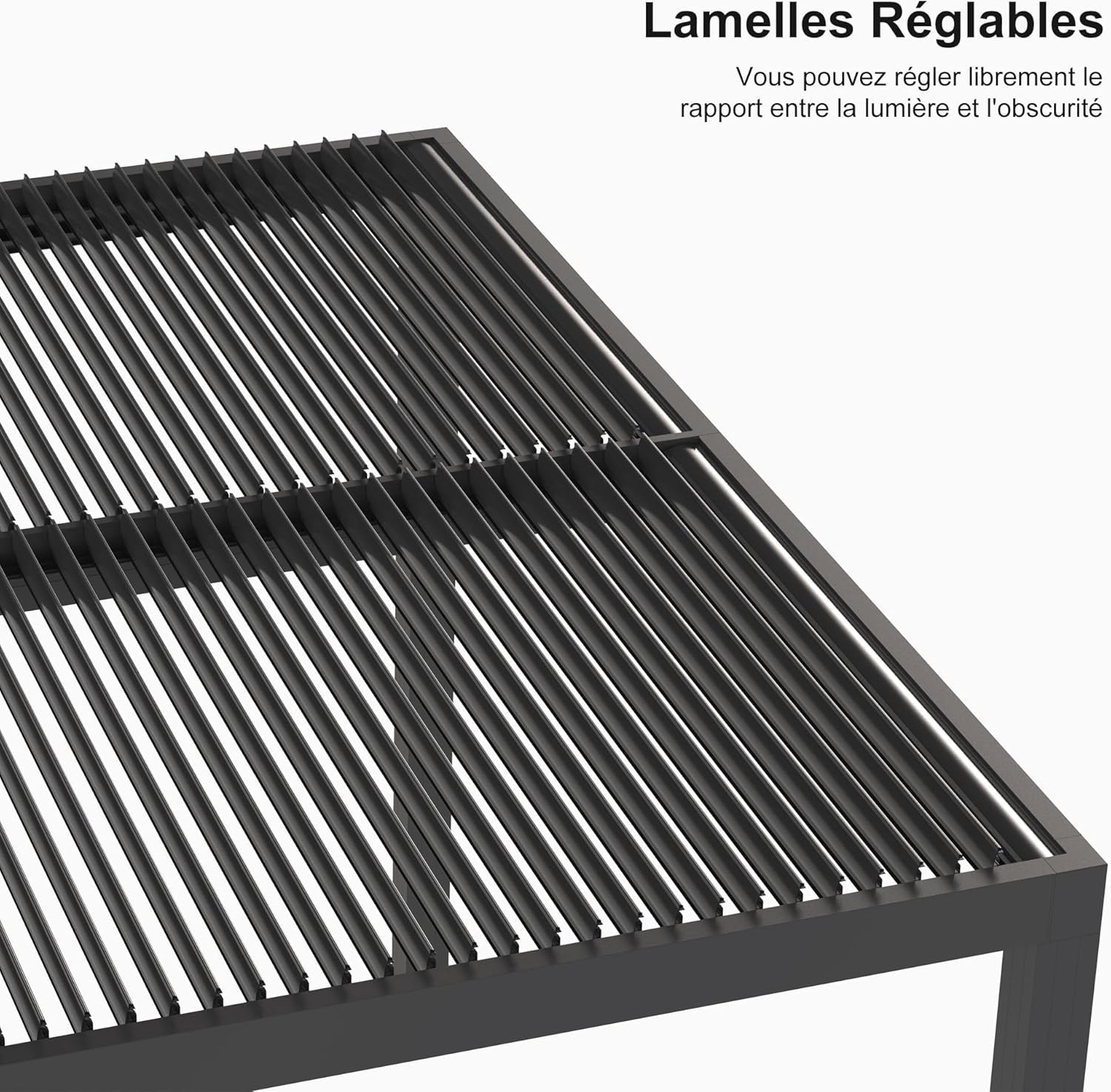 bleujardin - pergola bioclimatique - 4,24x3,3m - alu, persienne fixes, gris