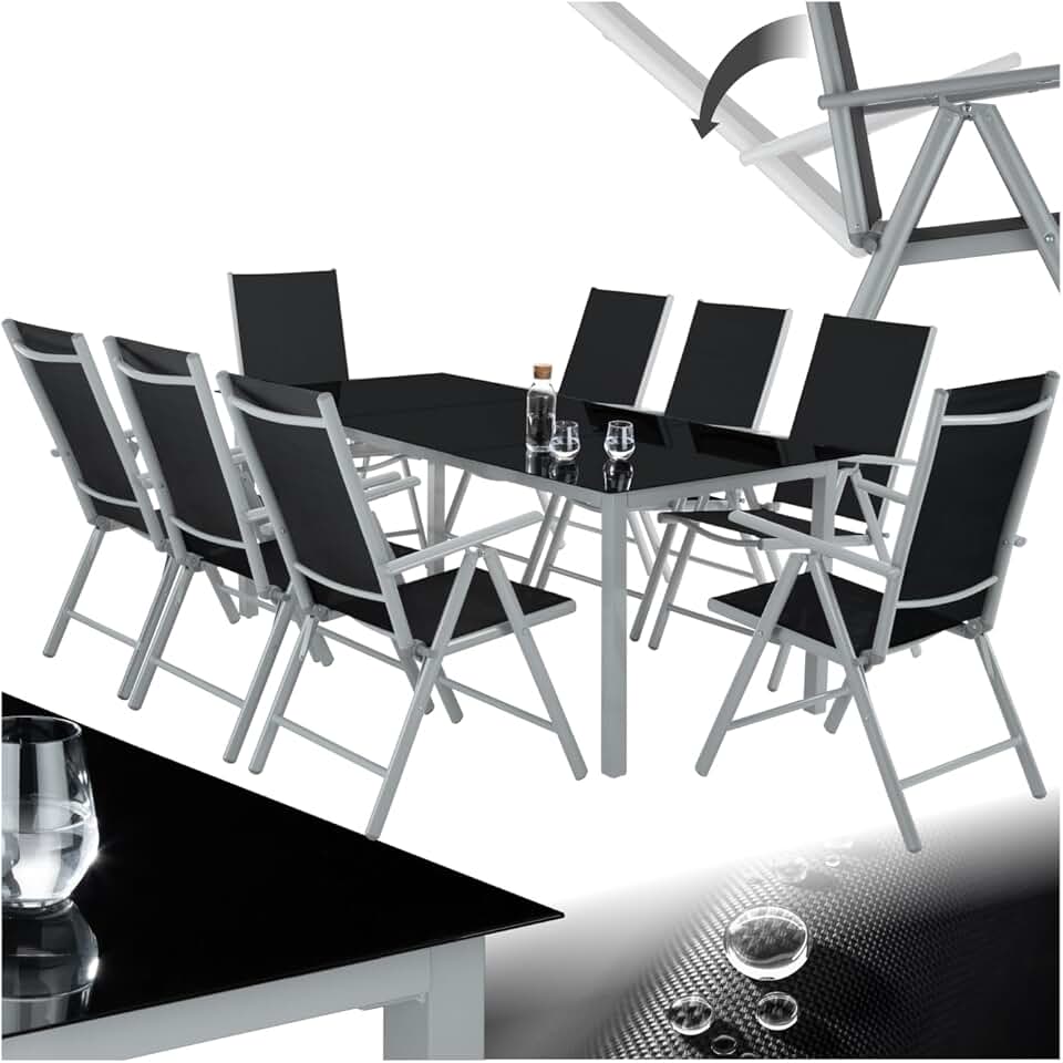 bleujardin - Salon de Jardin 8 Fauteuils Pliables Aluminium, Table, Facile entretien