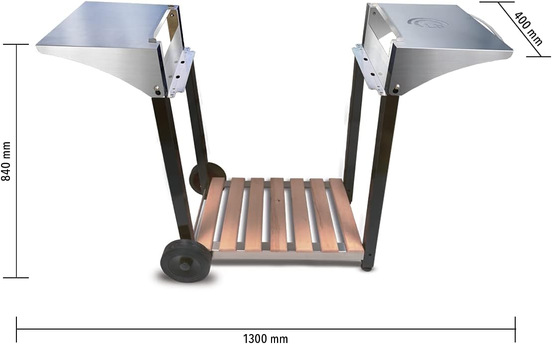 bleujardin - Chariot plancha Aquitaine Pro - inox/bois, roulettes, dessertes latérales - 8477