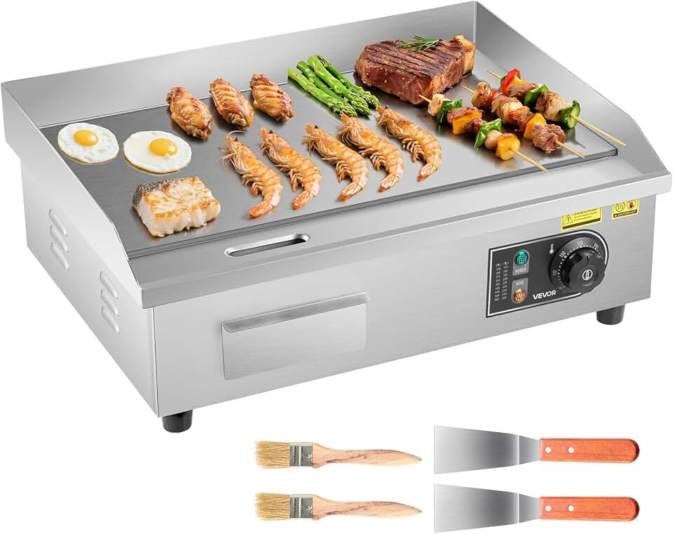 bleujardin - plancha électrique pro - 535x300 mm - 3200W, inox, 50-300°C