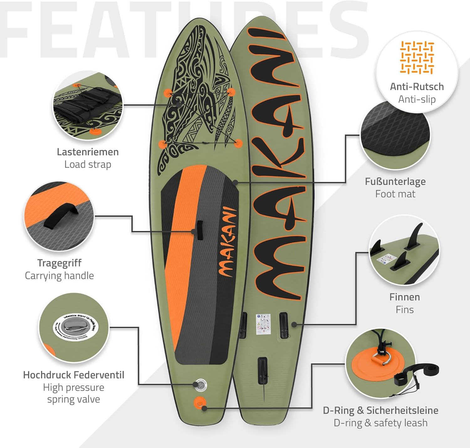bleujardin - Stand Up Paddle Série - 305/308/320/380 cm - PVC, 120/150 kg, épaisseur 10/15 cm, sac, pompe