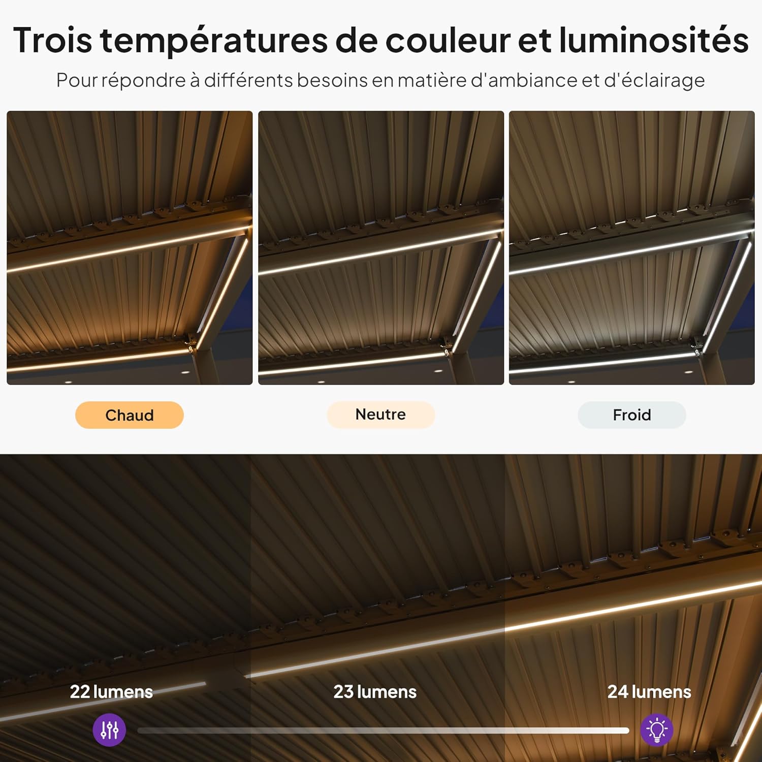 bleujardin - pergola bioclimatique LED - 3x4,25m - aluminium, lames orientables, anti-UV, sans entretien