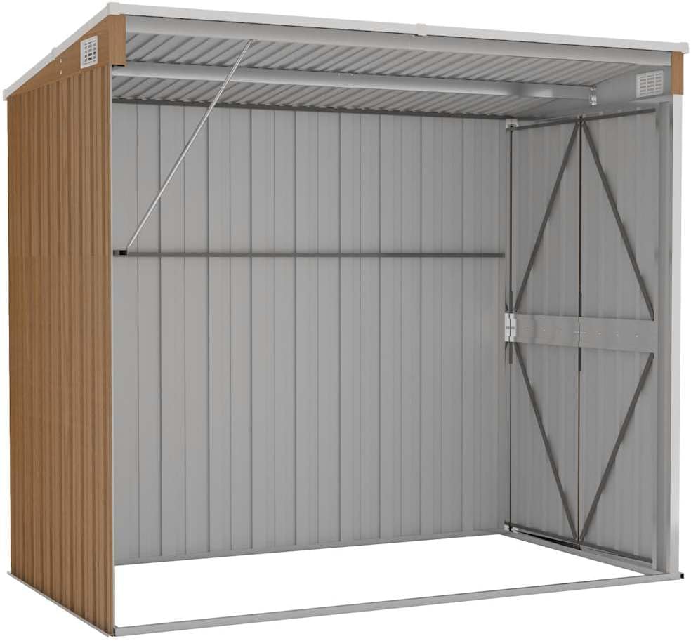 bleujardin Abri de Jardin Mural Marron 118x194x178 cm Acier galvanisé,Structures extérieures, Cabanes & abris de Jardin,316224