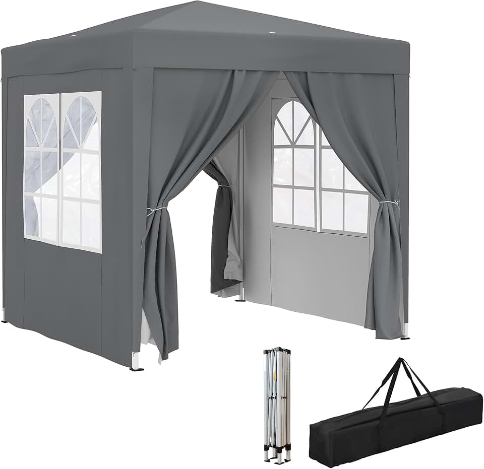 bleujardin Tonnelle de Jardin extérieure 2 x 2 m, tonnelle Pliante Pop-up, réglable en Hauteur, Protection UV, Cadre en Acier, 4 côtés Amovibles, pour Camping, Festival, Plage, Sac de Transport, Gris