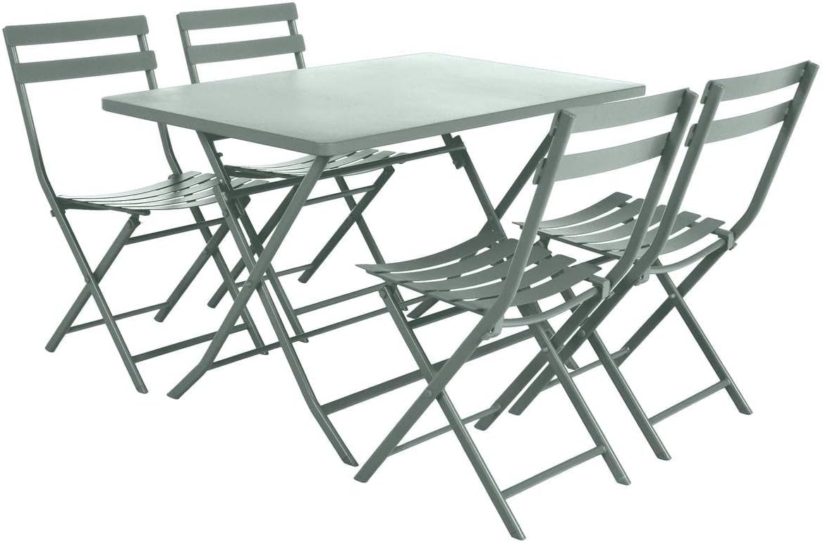 bleujardin - Greensboro - table pliante 4 places acier vert olive