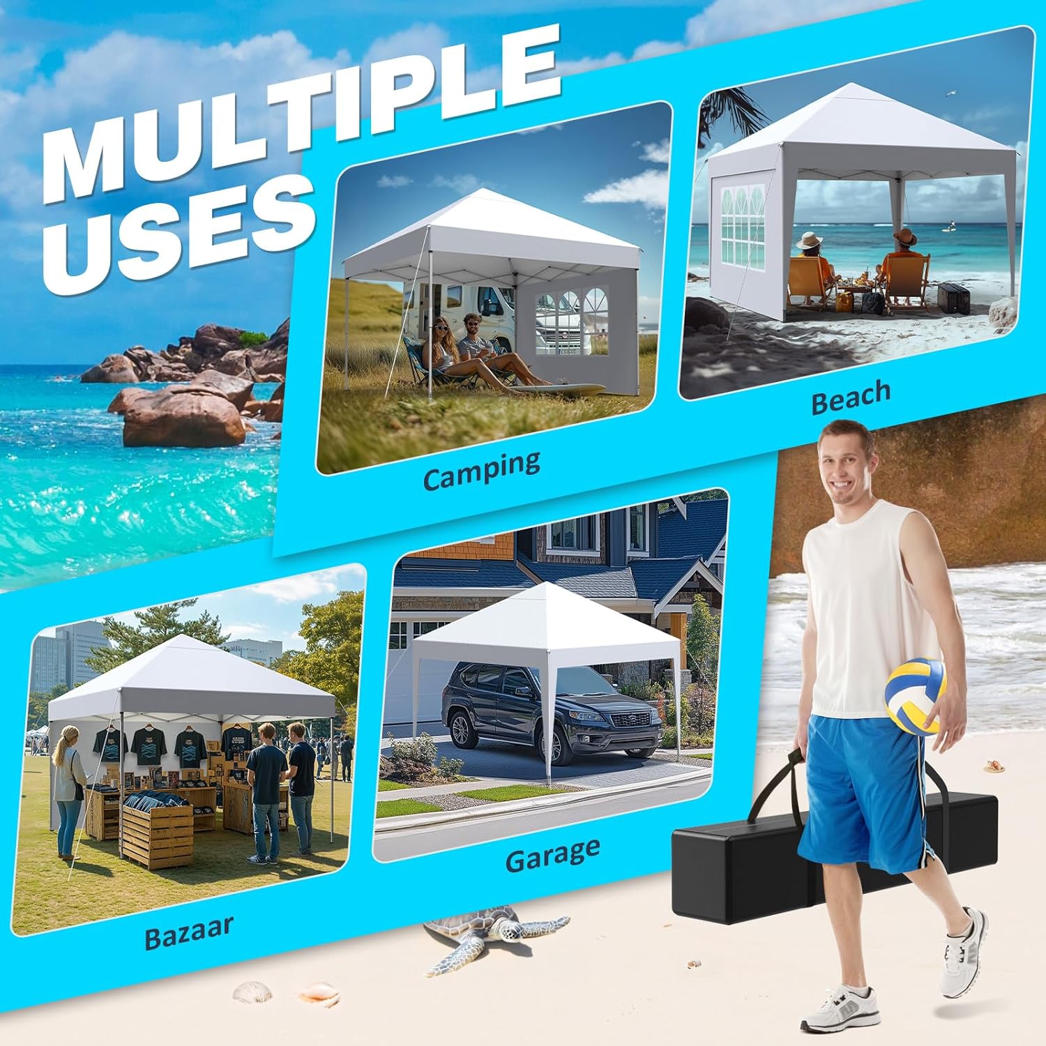 Tonnelle de Jardin - pliante 3x3m - 4 côtés, réglable, imperméable, anti-UV