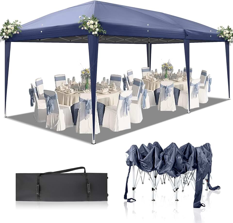 bleujardin Tonnelle de Jardin Pliante,3x6m,Imperméable,Pop-Up,3 Hauteurs Réglables, Protection UV 50+,Tente de Fête,Structure en Acier,pour Jardin,Fête,Bleu