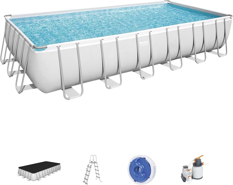 bleujardin Piscine hors sol rectangle Power Steel gris clair 732 x 366 x 132 cm