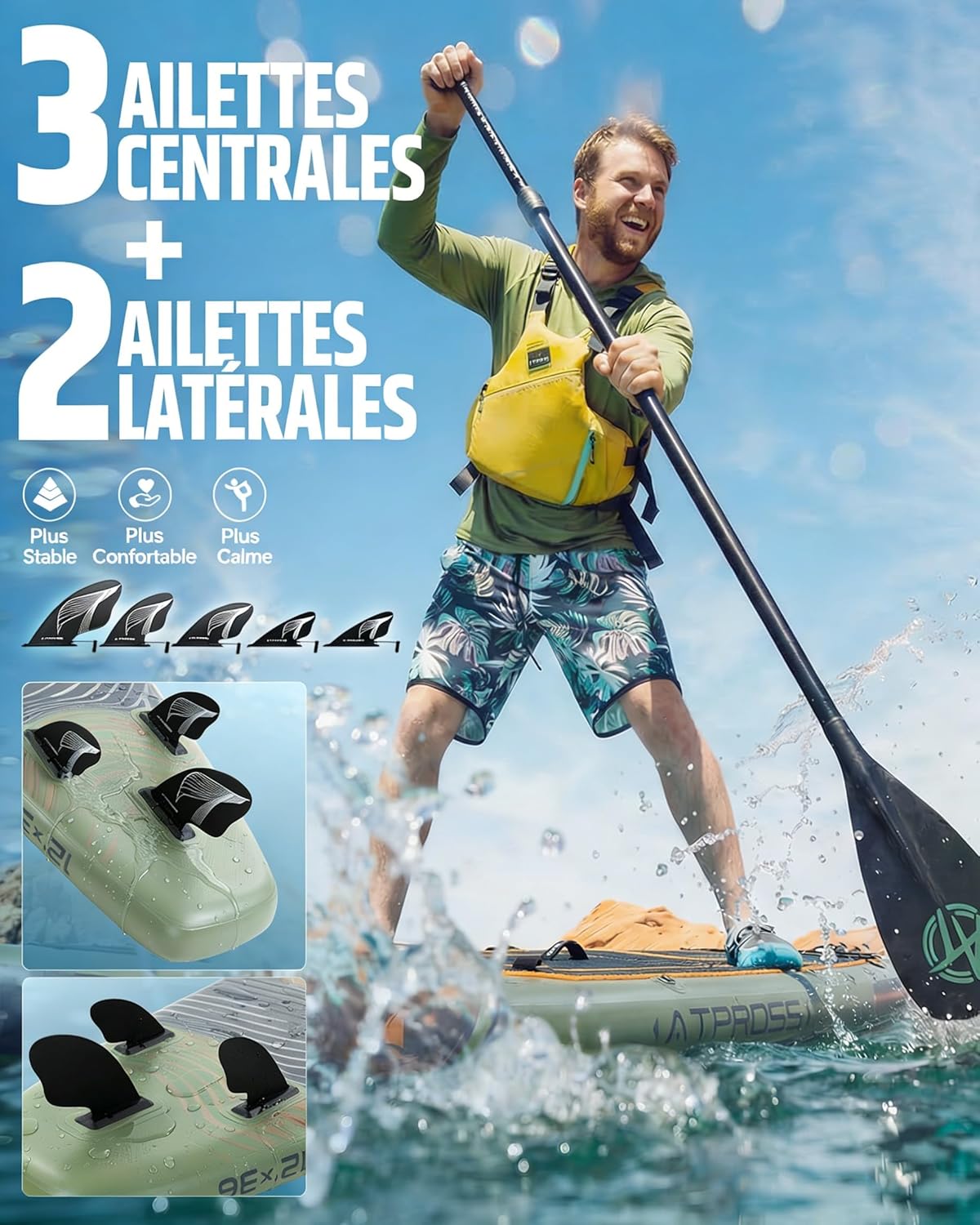 Planche de paddle gonflable adulte - 366x92cm - 240kg, siège kayak