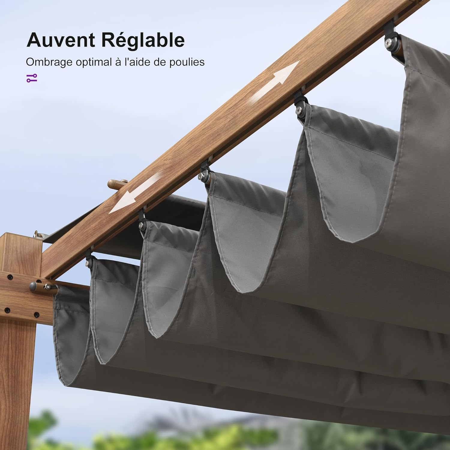 bleujardin - Pergola aluminium - 4x3m - toile rétractable, teck, imperméable