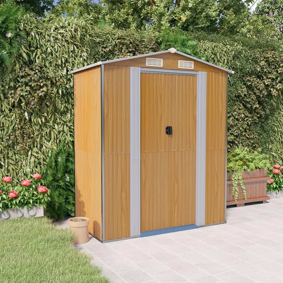 Abri de jardin extérieur en acier galvanisé marron clair 192 x 108 x 223 cm