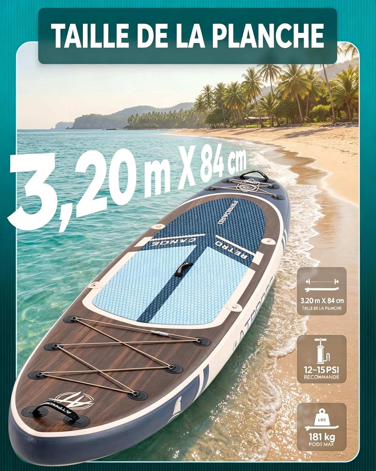 Stand Up Paddle Gonflable Adulte avec Siège Kayak & Accessoires, 320x84cm Planche de Sup Extra Large pour 2 Personnes, Charge 200kg, Kayak Gonflable 2 Places Stable et Antidérapant pour Surf