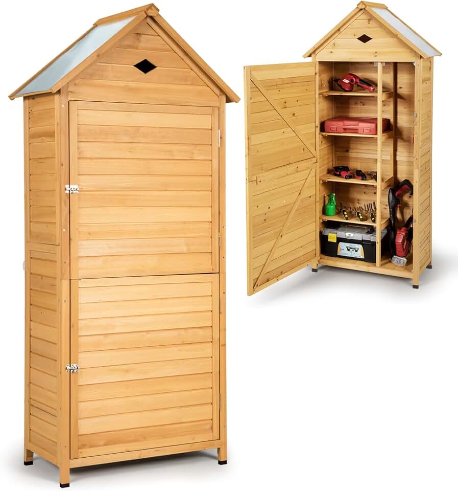 bleujardin - abri de jardin bois 70x35x176cm, 5 étagères, porte verrouillable