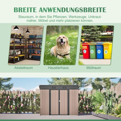 Abri de jardin métal 8x4 pieds, brun, résistant, cadre stable, spacieux