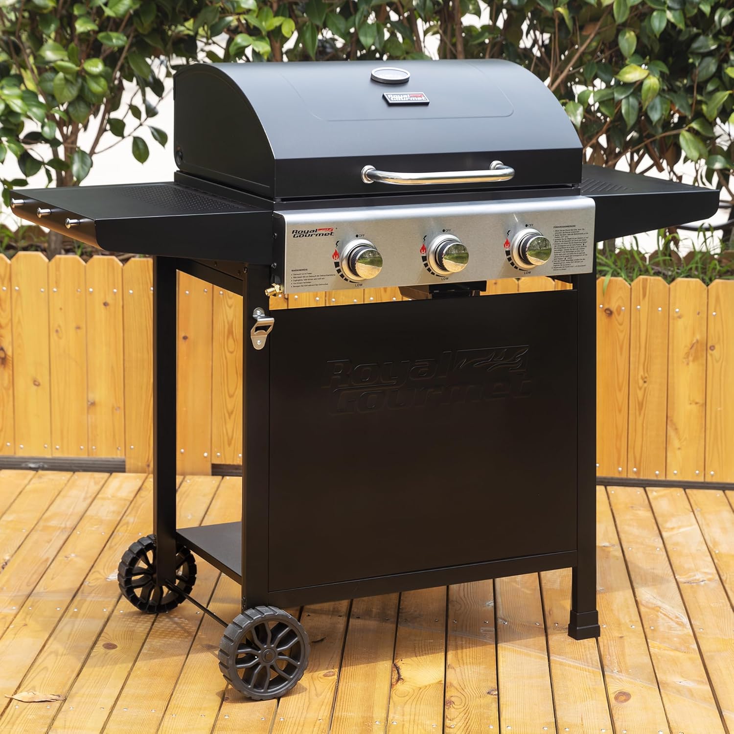bleujardin – BBQ Gaz 3 brûleurs – 9kW – chariot, capot, grilles, jardin