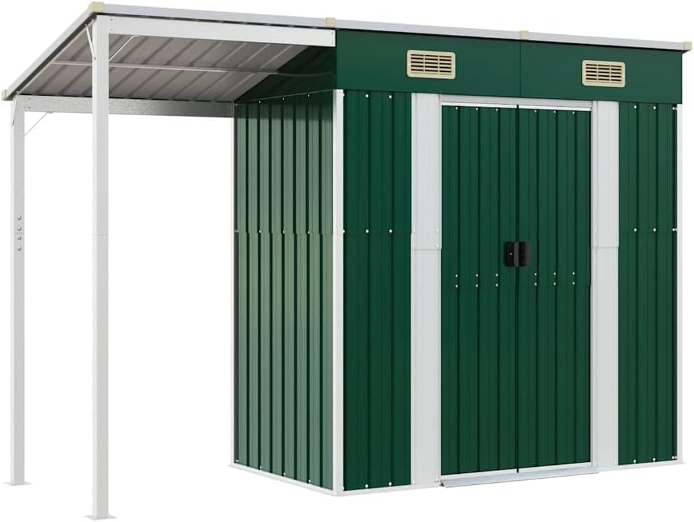 bleujardin Abri de Jardin avec Toit prolongé Vert 277x107x181 cm Acier, Maison & Jardin, Pelouses & Jardins, Vie en extérieur, Structures extérieures, Cabanes & abris de Jardin, Vert, (Poids 41.56KG)
