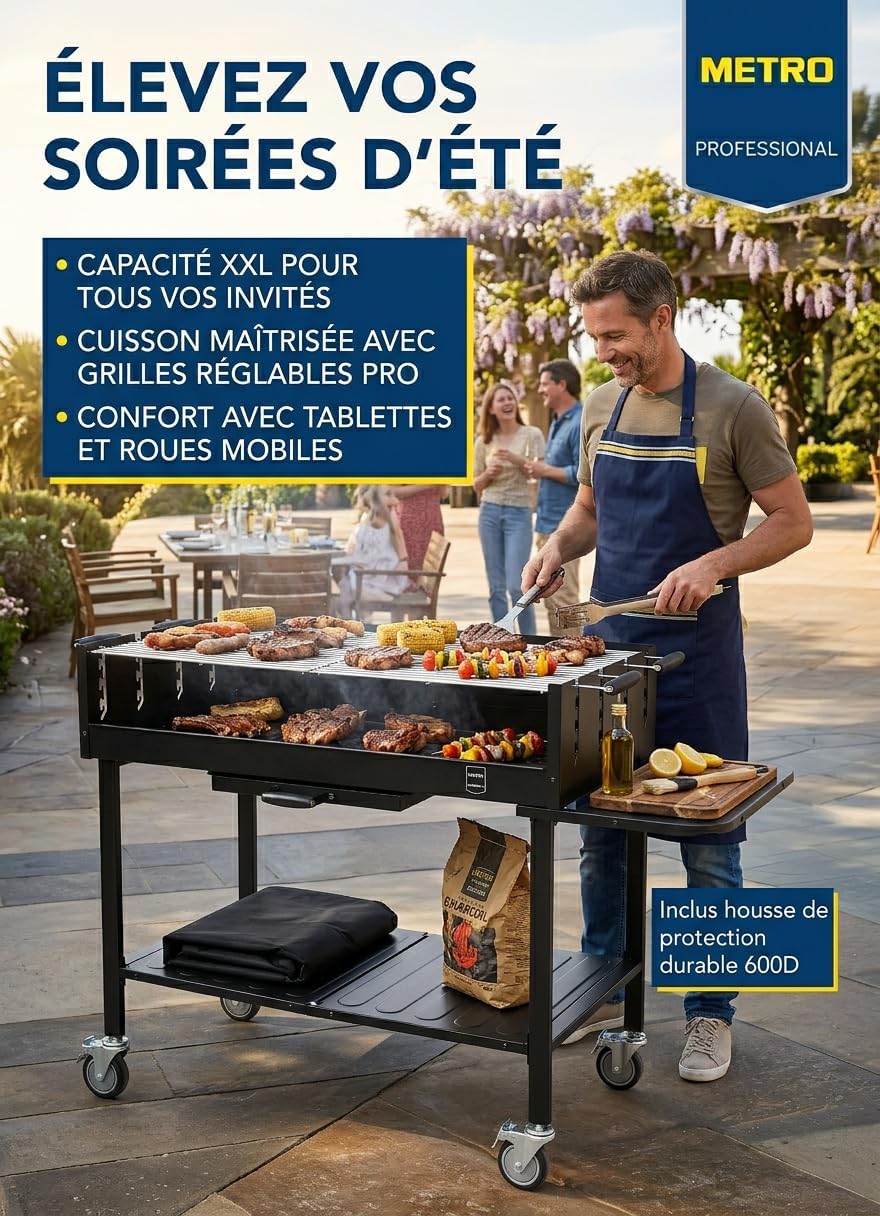 METRO - Barbecue DELUXE - 137x68x94 cm - housse, tablette, acier inox