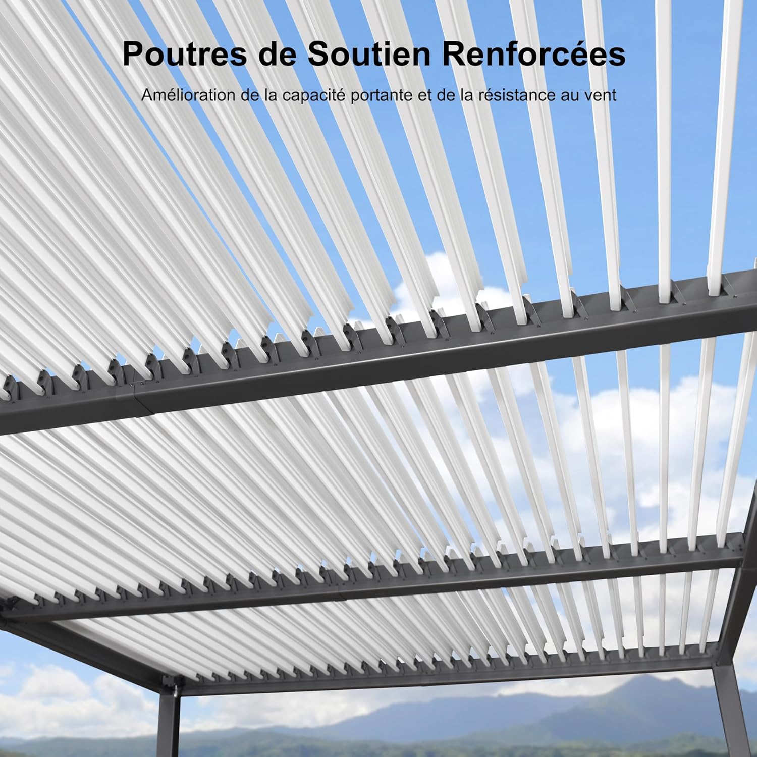 bleujardin - Pergola Bioclimatique - 6,35x3,5m - Aluminium, éclairage, lames orientables, poteaux blancs