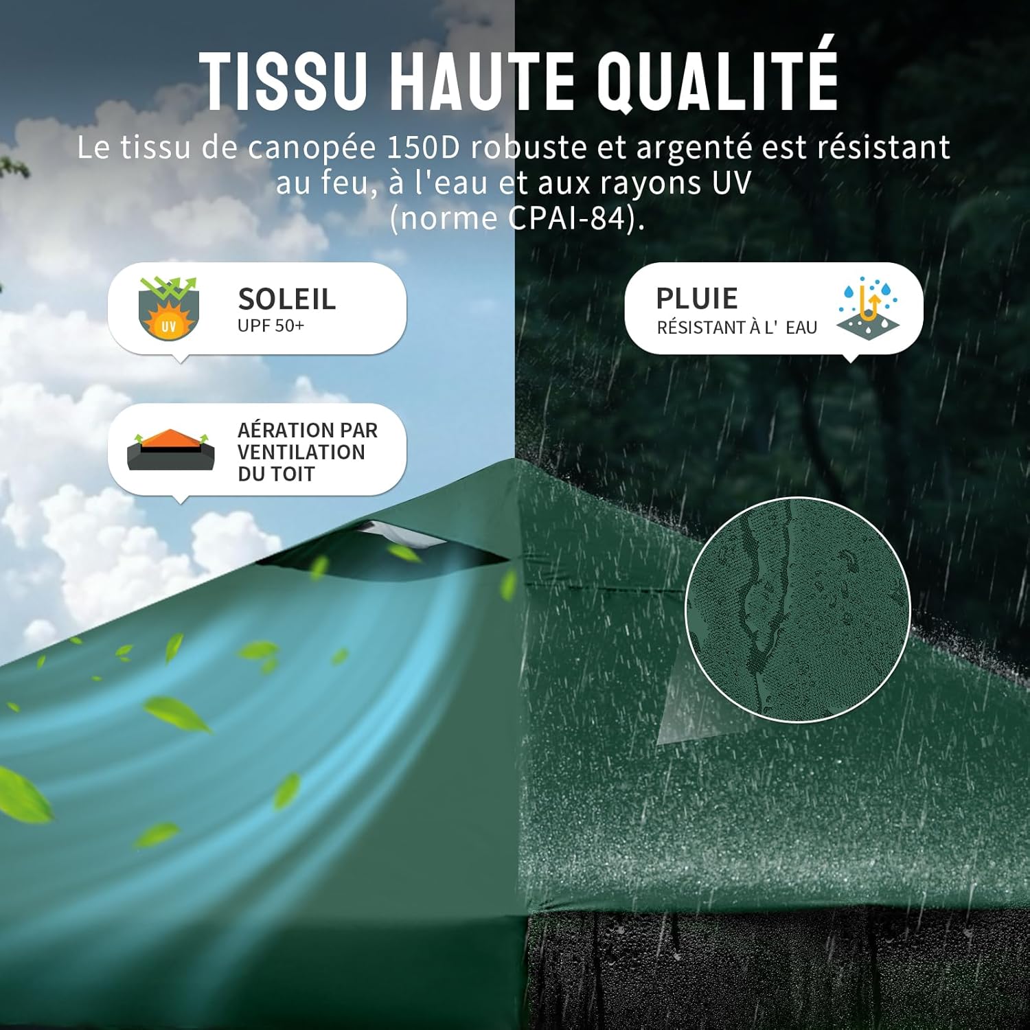 bleujardin Tonnelle Pliante 3x3 Imperméable, Barnum Pliant de Jardin Exterieur, Pop-Up Gazebo avec Sac de Rangement, UPF 50+, avec 4 Parois Latérales Amovible, 4 Sac de Sable, Vert Forêt
