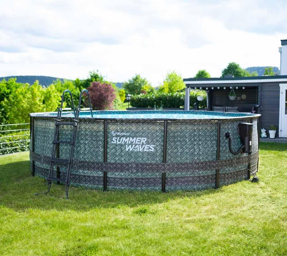 bleujardin - Elite Frame rotin gris - Ø488x122 cm - Piscine hors-sol