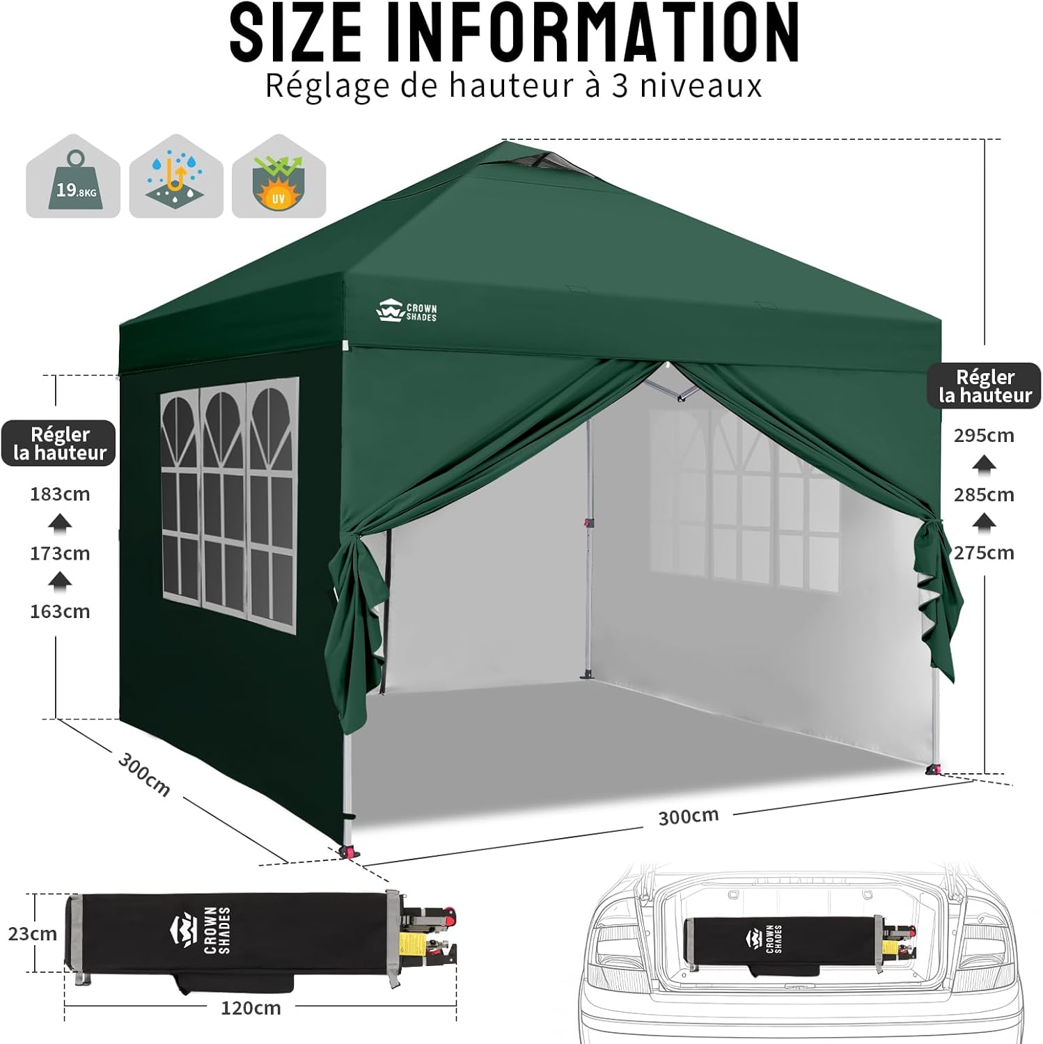 bleujardin Tonnelle Pliante 3x3 Imperméable, Barnum Pliant de Jardin Exterieur, Pop-Up Gazebo avec Sac de Rangement, UPF 50+, avec 4 Parois Latérales Amovible, 4 Sac de Sable, Vert Forêt