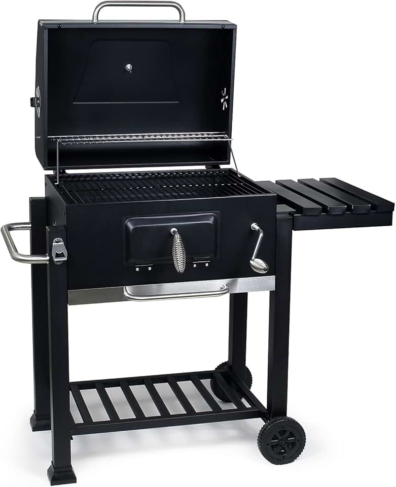 bleujardin - chariot barbecue - 1130x475x1000mm - thermomètre, anti-feu, rangement