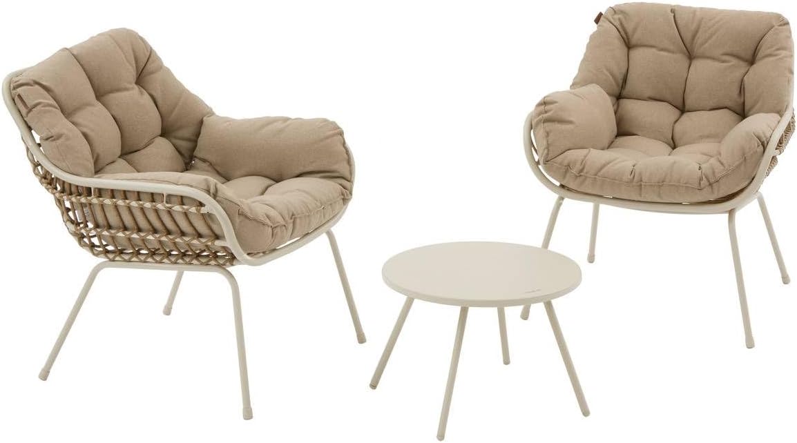 bleujardin - Paopao Duo - Compact, résine tressée, coussins - Argile, acier anti-corrosion