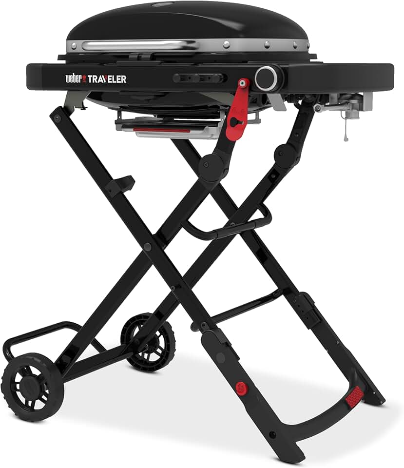 bleujardin - Traveler Compact - 52x36 cm - barbecue gaz pliable portable, 1 brûleur, thermomètre intégré