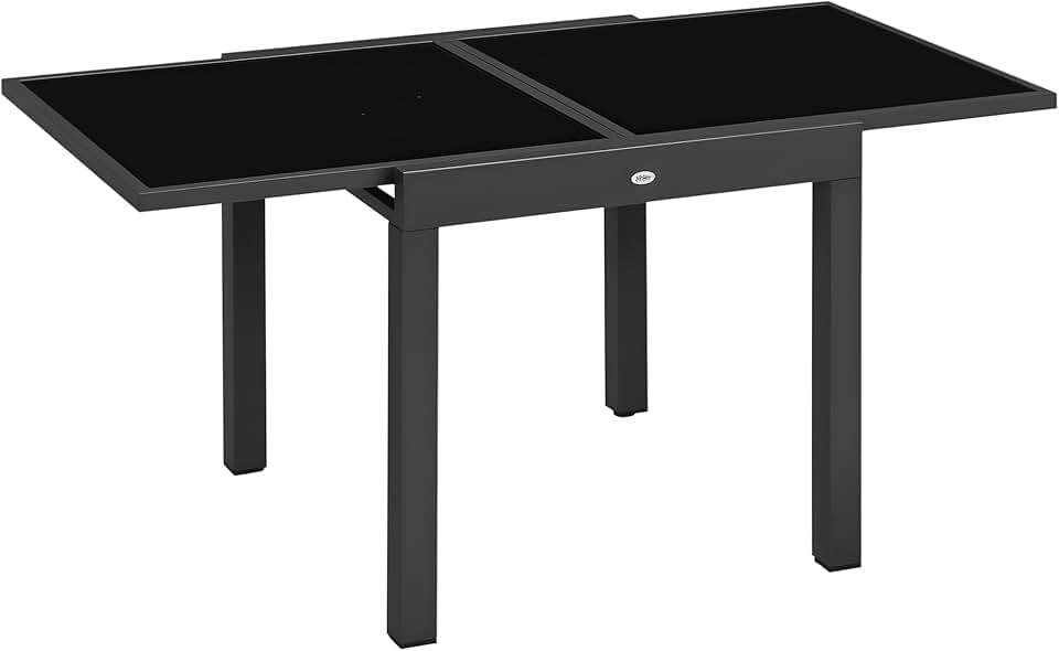 bleujardin - Table extensible jardin - 160x80x75 cm - verre noir, alu gris