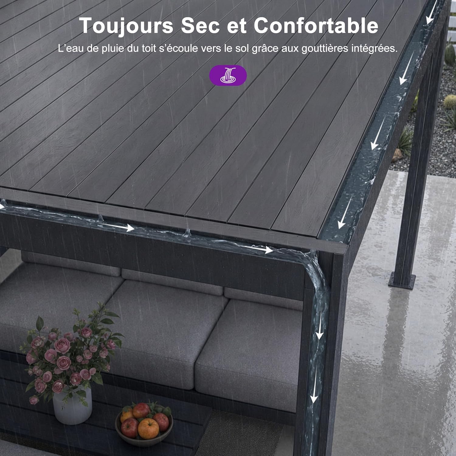 bleujardin - Pergola adossée 3x3.65m aluminium lames orientables durable