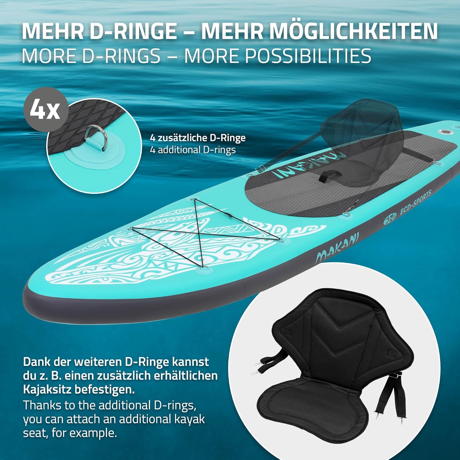 bleujardin - Stand Up Paddle Board - 305/308/320/380 cm - PVC, jusqu’à 150 kg, 10/15 cm, sac, pompe
