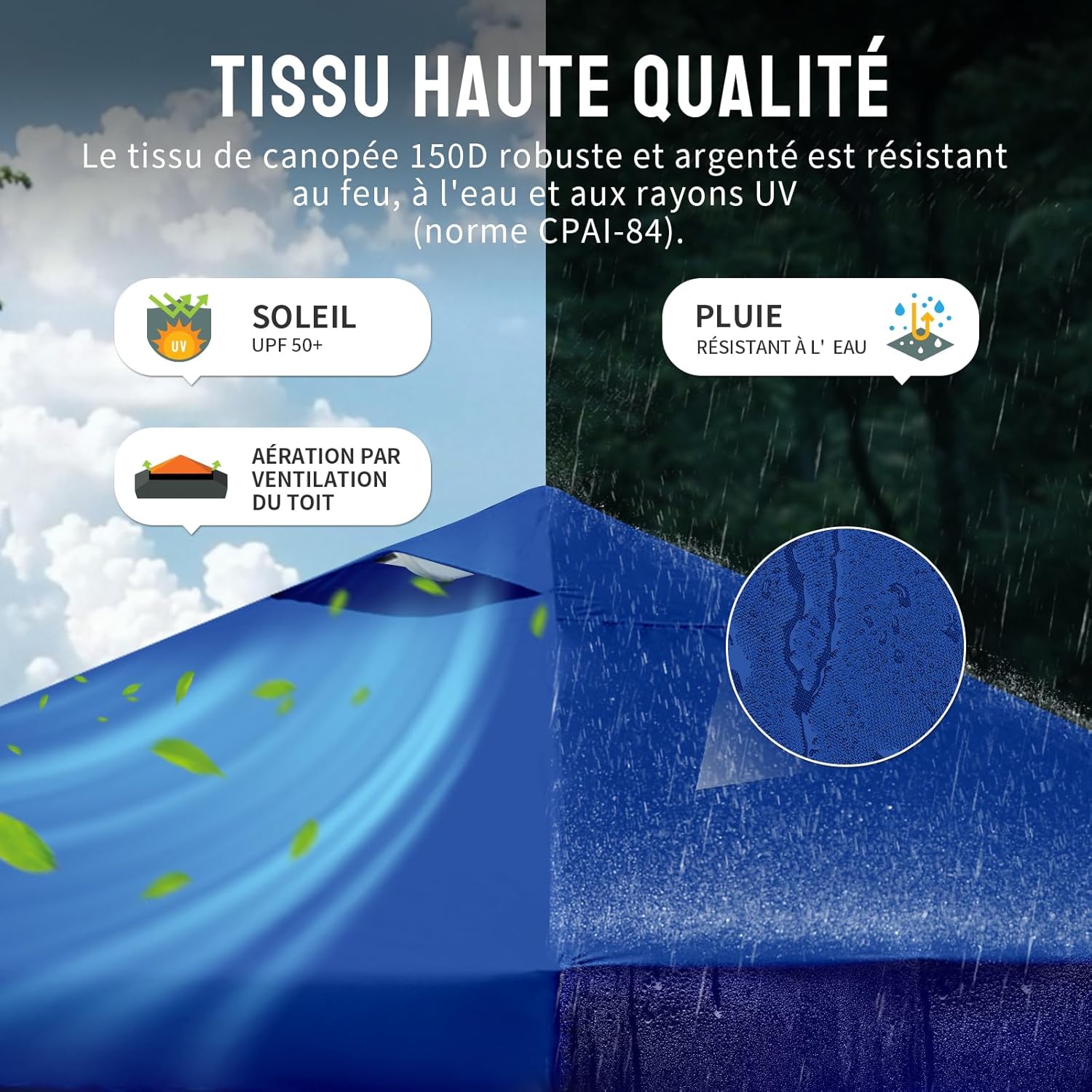 bleujardin - tonnelle pliante 3x3m - imperméable, UPF 50+, 4 parois amovibles