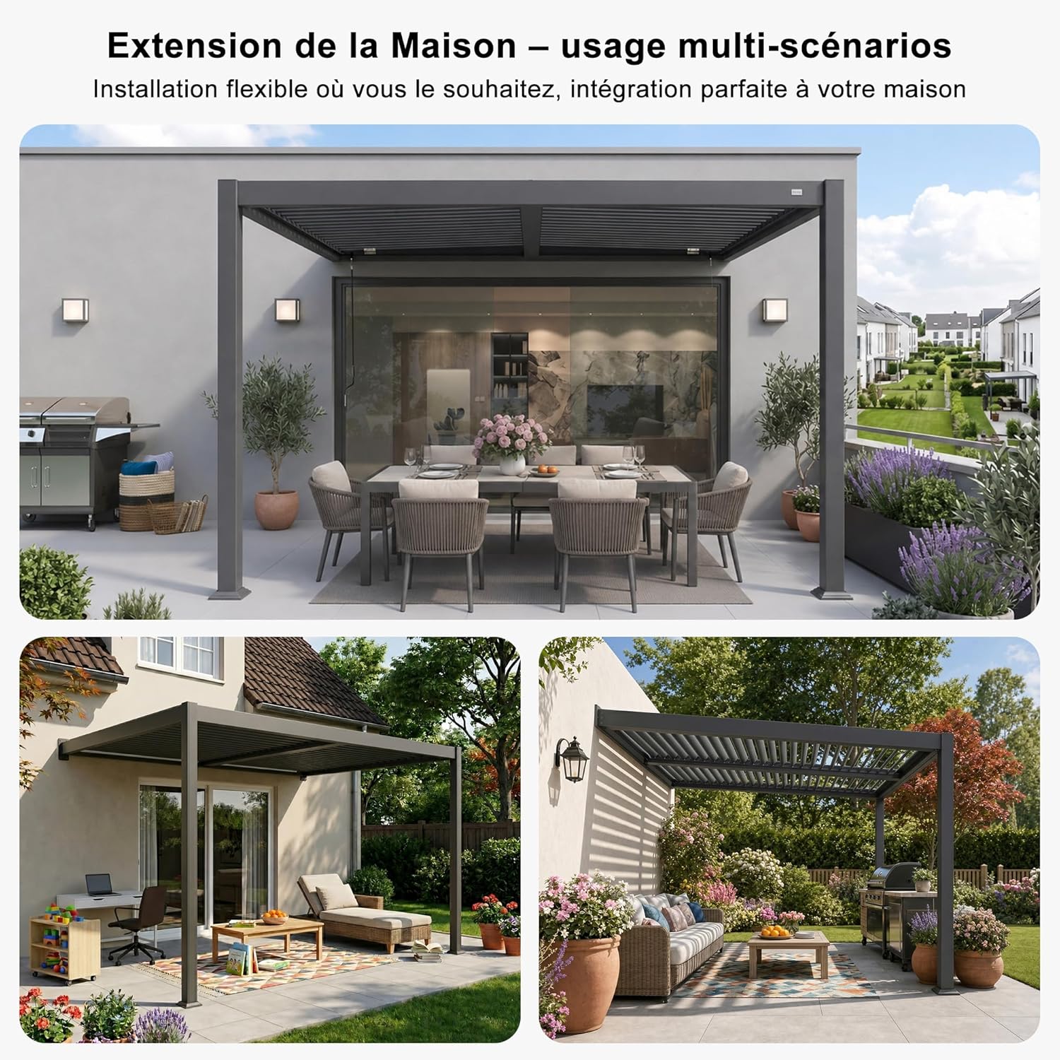 bleujardin - Pergola adossée 3x3.65m aluminium lames orientables durable
