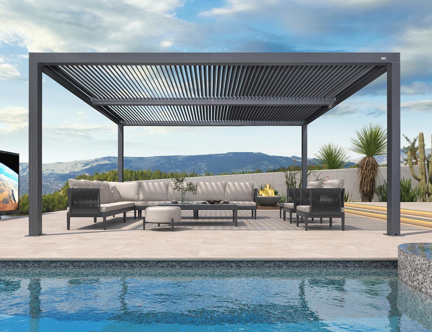 bleujardin - Pergola bioclimatique série aluminium - 4,8x3,68m - lames orientables, surface 17,66m²