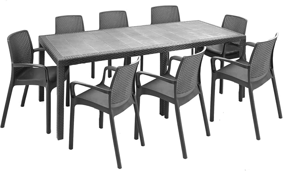 bleujardin - Manarola - table extensible, 8 chaises, anthracite, fabriqué en Italie