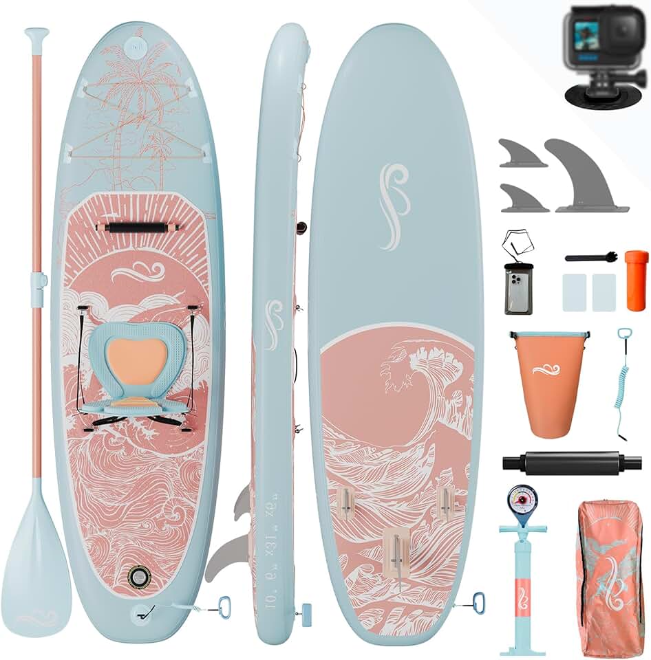 bleujardin - Planche de paddle 320cm - 2-en-1, siège, 130kg, surf, pêche, yoga