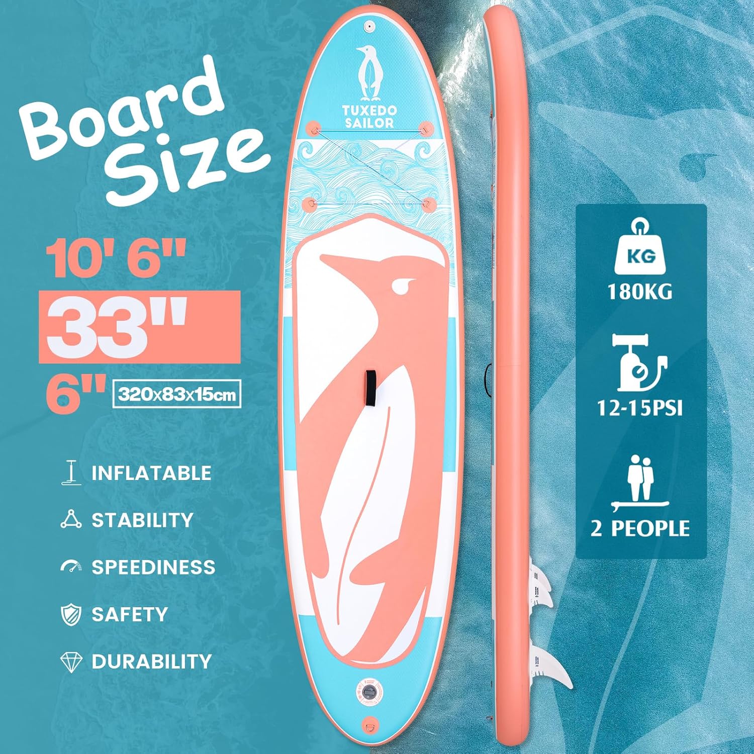 bleujardin - Paddle Gonflable Adulte - SUP 320 cm - avec accessoires complets