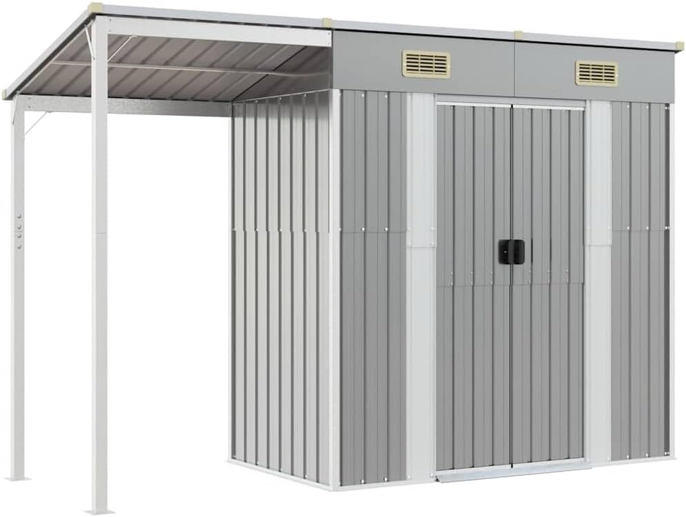 bleujardin Abri de Jardin avec Toit prolongé Gris Clair 277x107x181 cm, Maison & Jardin, Pelouses & Jardins, Vie en extérieur, Structures extérieures, Cabanes & abris de Jardin, Gris, (Poids 41.56KG)