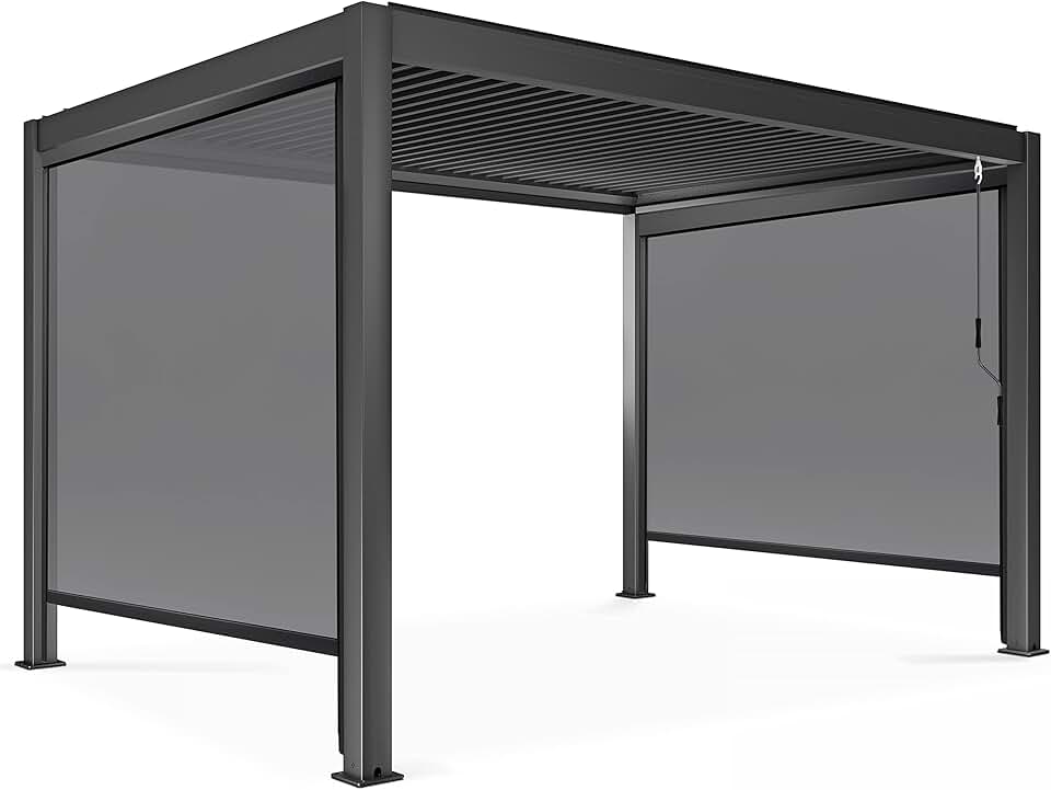 bleujardin - Pergola bioclimatique 3x4m autoportée - 2 stores - gris